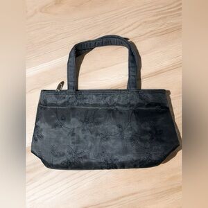 Y2K 90s Mesh Shiny Floral Mini Tote Bag Black Embroidered Evening Casual